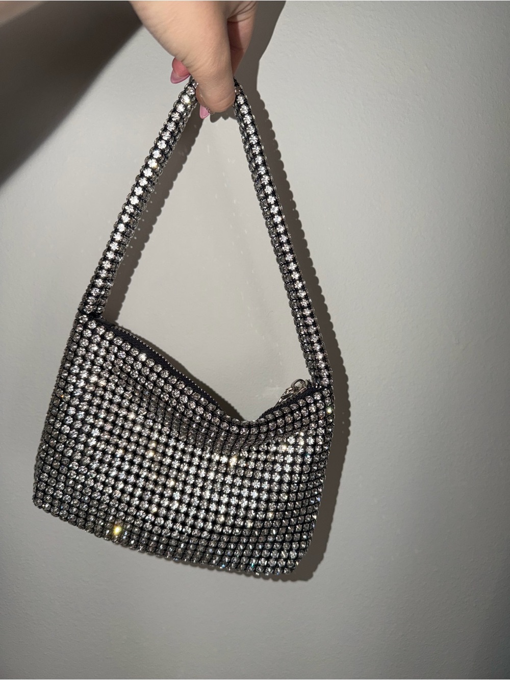 Silver Diamond Embellished Shoulder Bag